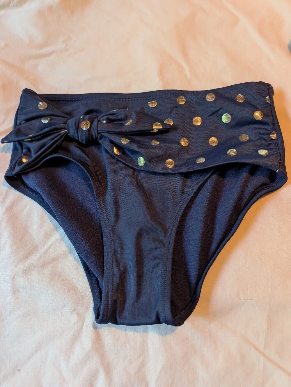 Justice Navy/Gold Foil dot scalloped one shoulder bikini Size 14 NWT